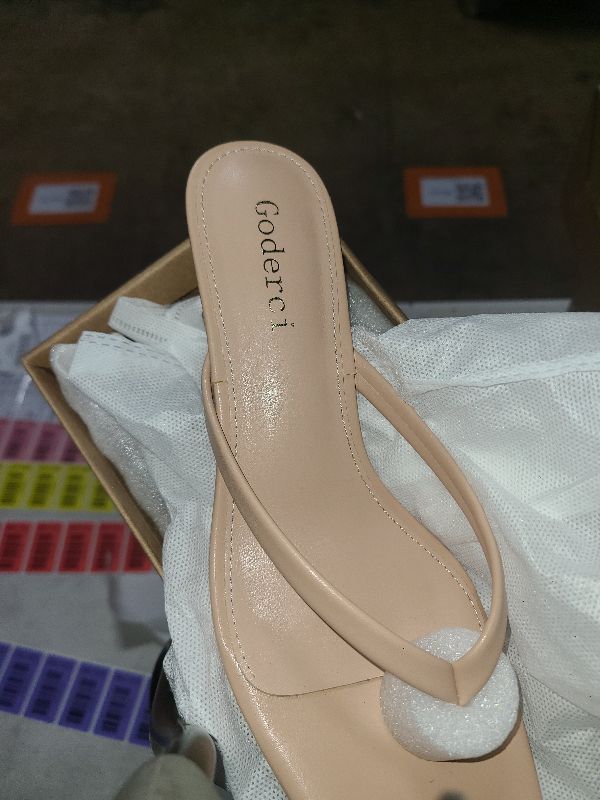 Photo 1 of *USED* Goderci Kitten Flip Flop Thong Low Heels for Women Square Open Toe Slip On Heeled Sandals(6.5,Natural Nude)