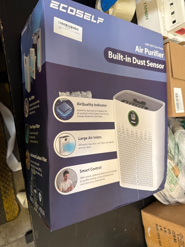 Photo 1 of ECOSELF Smart Air Purifier for Home Large Rooms, with WiFi Control, Covers Up to 2400 Ft², Smart Mode, AQI Display, 22dB Sleep Mode & Aromatherapy with 2X-Power Filtration, HAP603WF, White