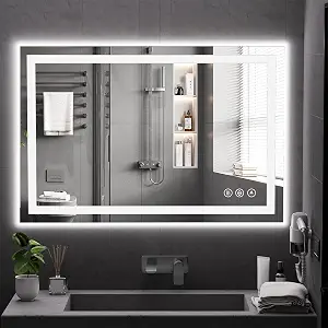 Photo 1 of Koonmi 48x32 LED Bathroom Mirror with Light, Anti-Fog, 3 Colors | Backlit + Front Lit, Dimmable Brightness, Shatterproof HD Distortion-Free Tempered Glass, Hardware Included