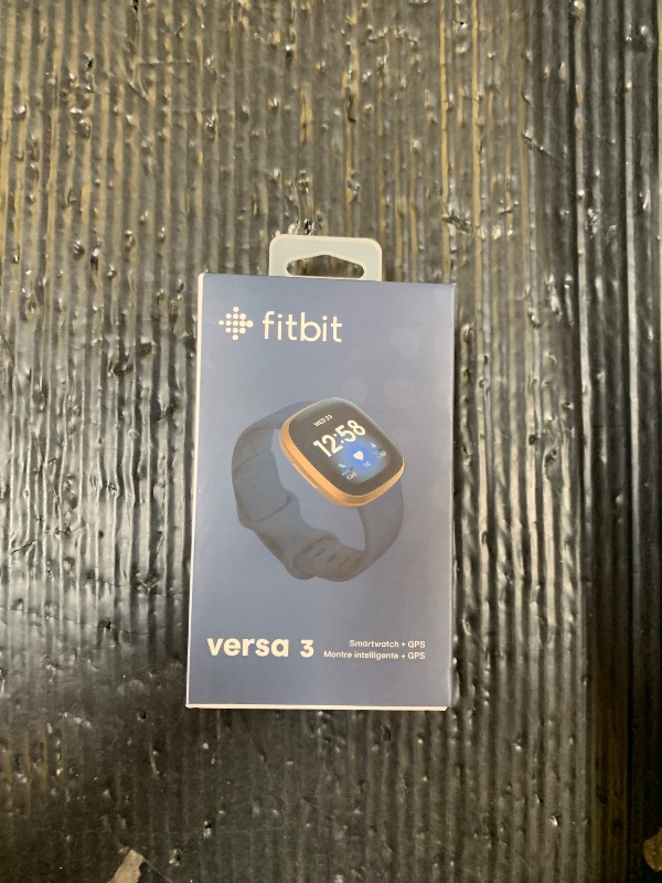 Photo 1 of Fitbit Versa 3 Health & Fitness Smarwtach with GPS, 24/7 Heart Rate, 6+ Days Battery, Midnight Blue/Gold, One Size (S & L Bands Included)