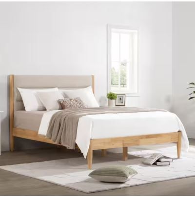 Photo 1 of Eudora Brown Wood Frame Upholstered Queen Platform Bed with Channel Tufting Queen Bed Frame with Headboard