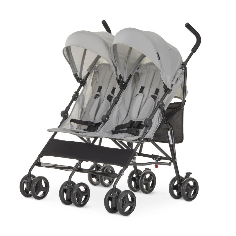 Photo 1 of Dream On Me Twin Venture Umbrella Stroller in Light Gray, Multi Backrest Positions, Adjustable & Removable Canopy Double Stroller, 360°Swivel Wheels with Locks