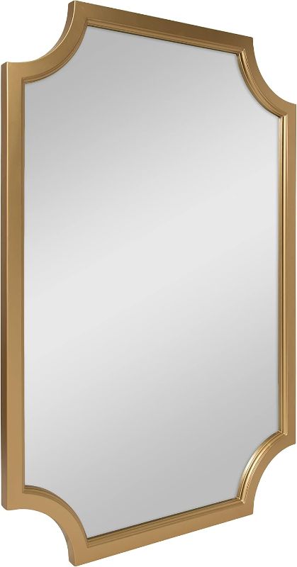 Photo 1 of Kate and Laurel Hogan Wood Framed Wall Accent Mirror with Scalloped Corners, 24x36 Inches, Gold
