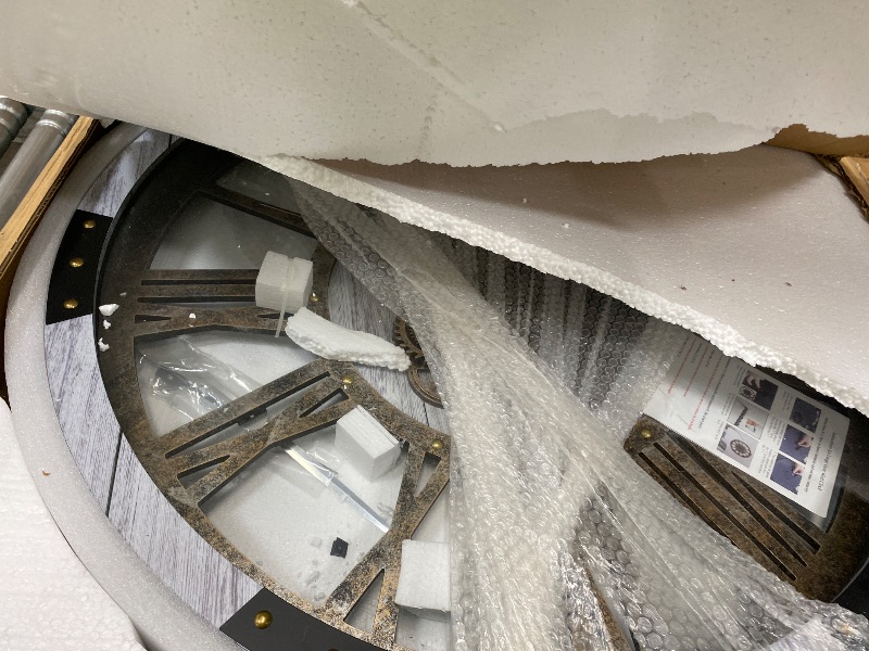 Photo 1 of ***PARTS ONLY/NUMBER 2 DAMAGED WOOD*****DORBOKER 36" Original Moving Gears Wall Clock, Large Industrial Wall Clock for Living Room Decor, Retro Metal Solid Wood Vintage Farmhouse Steampunk Rustic Clocks for Wall Decor,Silver Grey