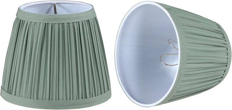 Photo 1 of **NO BOX***Aspen Creative 51521-2, Hardback Empire Transitional Clip-On Chandelier Lamp Shade, Mushroom Pleated Olive Faux Silk Fabric, 4" Top x 6" Bottom x 5" Slant Height, Set of 2