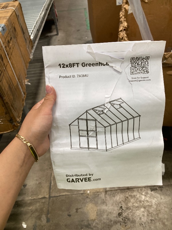 Photo 1 of *** Only box A*** *** ONE BOX OUT OF 2*** Garvee 8x12 FT Outdoor Greenhouse - Quick Setup Structure, Polycarbonate with Lockable Door, 2 Roof Vents, Aluminum Walk-in Heavy Duty, Perfect for Garden Backyard