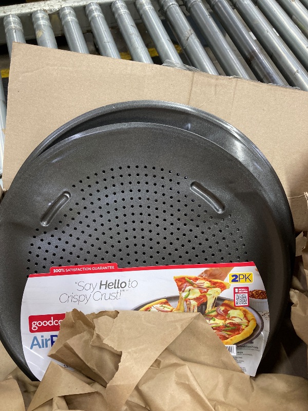 Photo 1 of **damaged**GoodCook AirPerfect Nonstick 16” Pizza Pan - Set of 2 - Pizza Trays for Oven, Perforated Round Pizza Pan, Carbon Steel Baking Pan, Homemade, Frozen & Leftover Slices