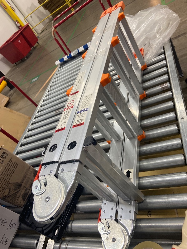 Photo 1 of **damaged, need to repair***Valeo Ladder 14FT, Multi Position 4 Step Ladder Extension, Anti-Slip A Frame Folding Ladder with Removable Tool Tray, 330lbs Adjustable Telescopic Aluminum Ladders for Stairs Home Indoor Outdoor Roof