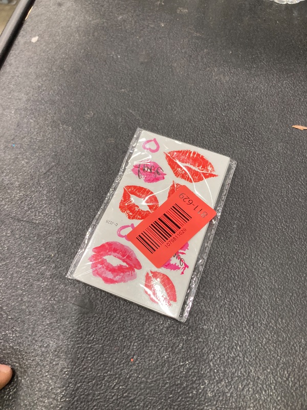 Photo 1 of 10 Sheets Valentine Day Red Black Kiss Heart Stickers Temporary Tattoo Waterproof Face Body Fake Tattoos Decor Party Supplies