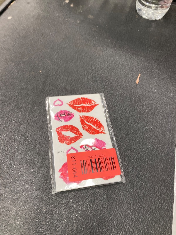 Photo 1 of 10 Sheets Valentine Day Red Black Kiss Heart Stickers Temporary Tattoo Waterproof Face Body Fake Tattoos Decor Party Supplies