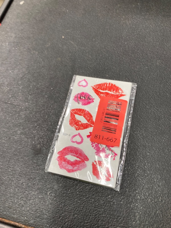 Photo 1 of 10 Sheets Valentine Day Red Black Kiss Heart Stickers Temporary Tattoo Waterproof Face Body Fake Tattoos Decor Party Supplies