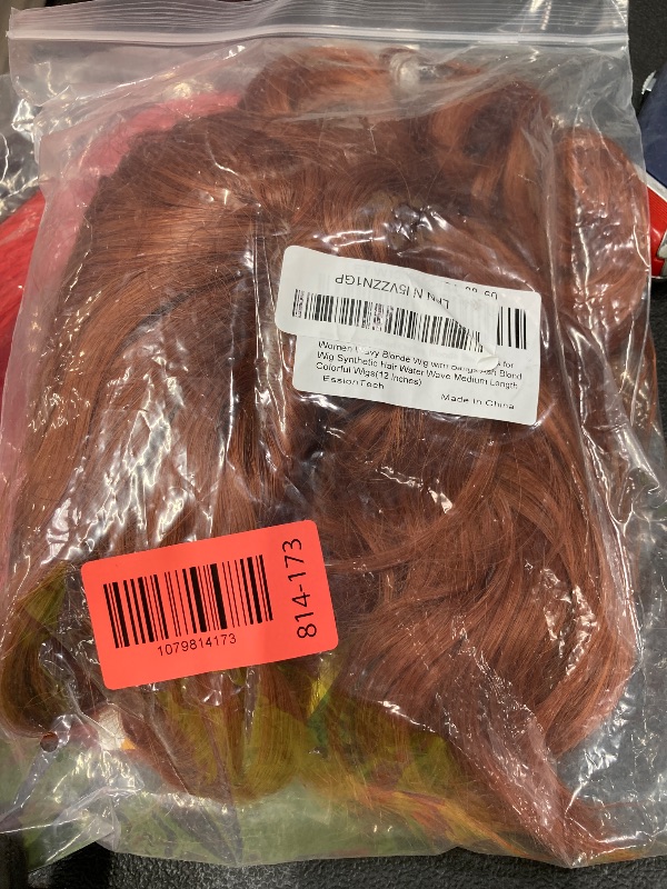 Photo 1 of *Used* MISSQUEEN Orange Wavy Wigs With Bangs Curly Short Ginger Bob Wigs for Women for Heat Resistant Fiber Synthetic Colorful Wig for Daily Party Cosplay Chrismas Halloween Used