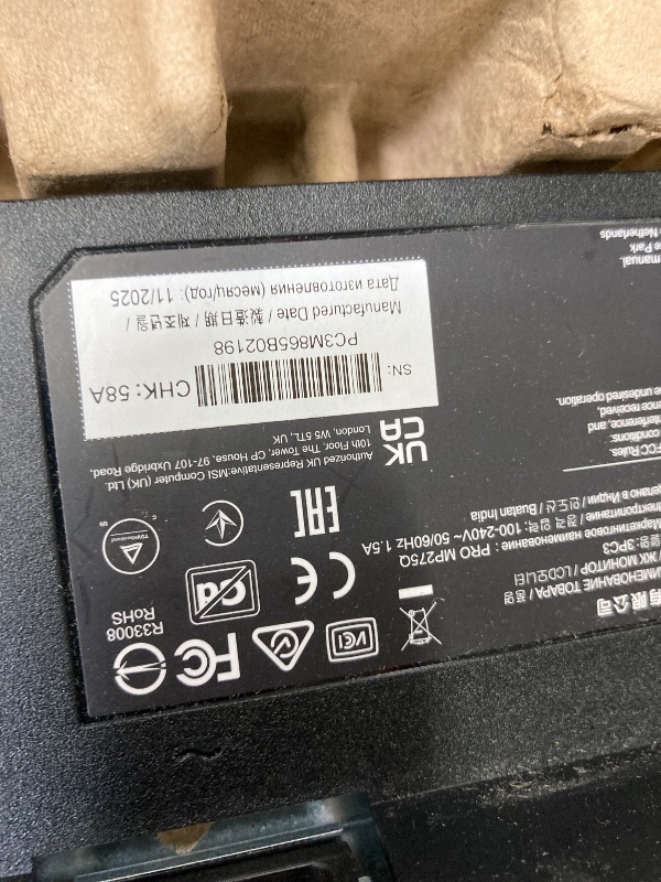 Photo 1 of ** no returns, no refunds** msi PRO MP275Q 27 Inch WQHD Office Monitor - 2560 x 1440 IPS Panel, 100 Hz, Eye-Friendly Screen, Built-in Speakers, Tilt-Adjustable - HDMI 2.0b, DP (1.2a)