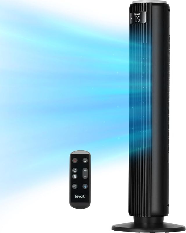 View 1 of Classic 36 inch Tower Fan for Bedroom, 25ft/s Airflow Standing Fan that Blows Cold Air for Home, 90° Oscillation, Quiet 28dB, Remote, 12H Timer, 5 Speeds, 4 Modes with Smart Sensor, Black