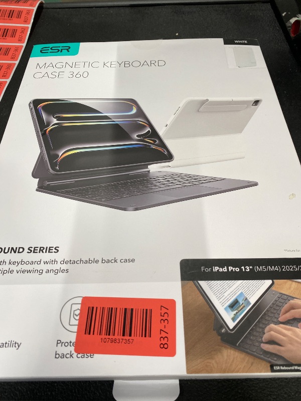 Photo 1 of [Upgraded] ESR iPad Pro 13 Inch Case with Keyboard (M5/M4, 2025/2024), iPad Pro 13 Keyboard Case with Magnetic Stand, Portrait/Raised Modes for iPad Pro 13, Removable, Rebound 360 Series,White
