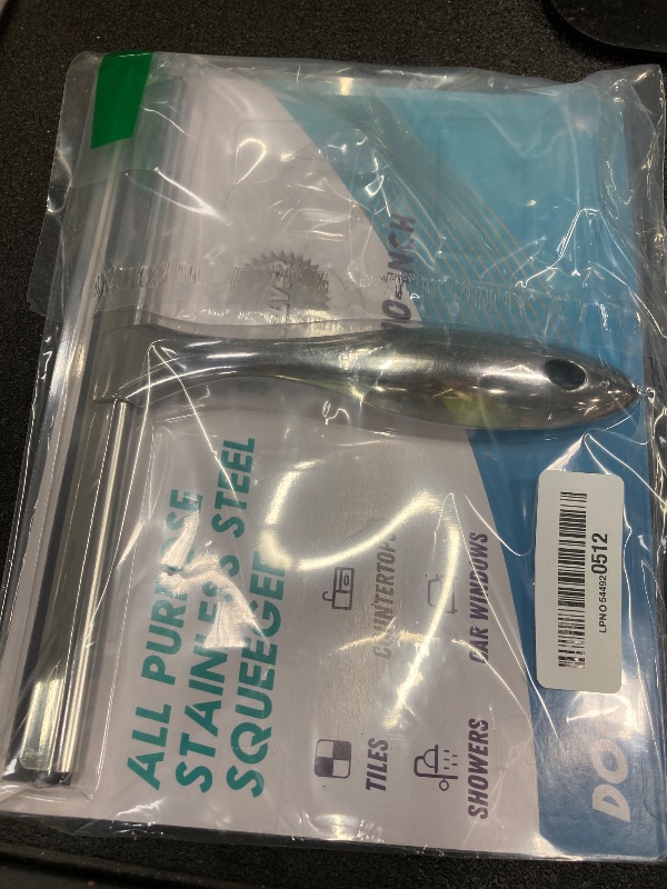 Photo 1 of **MISSING HOOKS***All-Purpose Stainless Steel Shower Squeegee for Shower Glass Door with 2 Adhesive Hooks, Bathroom Cleaner Tool Household Window Mirror Squeegee , Cleaning Tile Wall, Car, 10 Inch Silver