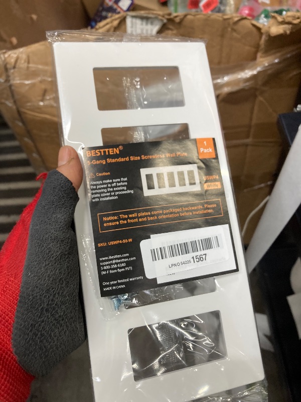 Photo 1 of 1 Pack BESTTEN 5-Gang Screwless Wall Plate, Decorator Outlet Cover, USWP4 Glossy Off White, Decor Face Plate for Light Switch, Dimmer, GFCI, USB Receptacle, H4.69” x W10.18”, ETL Listed