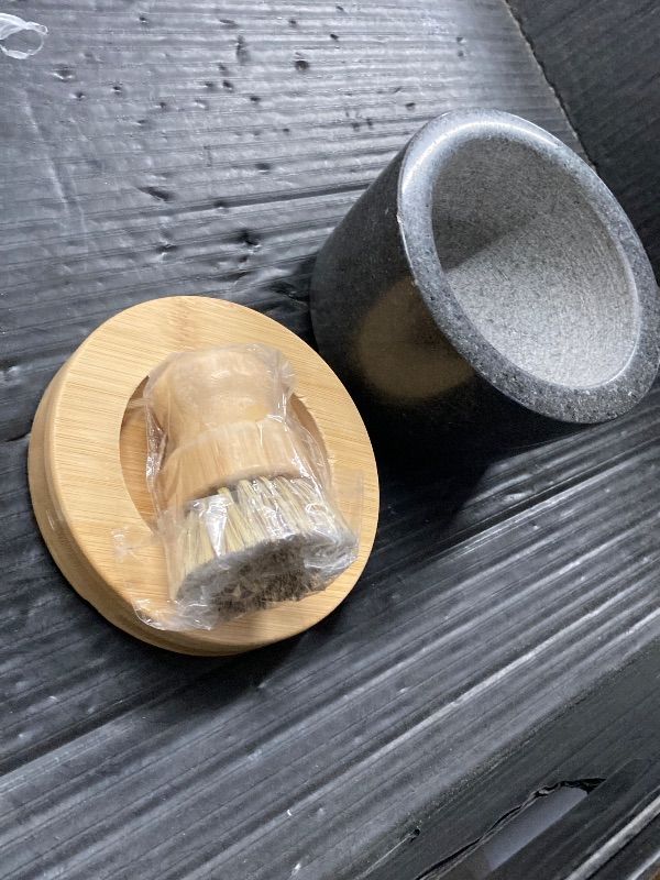 Photo 1 of ***MISSING PESTLE-SELLING AS INCOMPLETE SET*** Gramercy Mortar Set Heavy Duty Granite Stone Grinder with Stable Bamboo Base