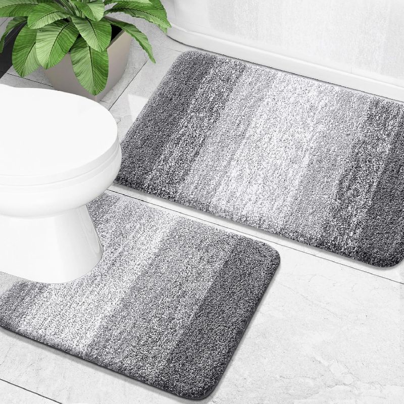 Photo 1 of ***MISSING ONE PIECE*** OLANLY Bathroom Rug , Soft Absorbent Microfiber Bath U-Shaped Contour Toilet Rug, Non-Slip, Machine Wash Dry, Plush Shaggy Bath Mats for Bathroom (24"x16"+24"x20", Grey)