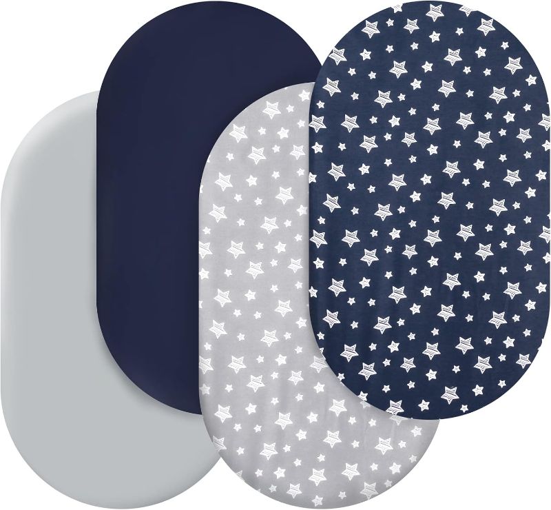 Photo 1 of ***MISSING 3****Bassinet Sheets Set 4 Pack for Baby Boy, Universal Fit for Oval, Hourglass and Rectangular Mattress, Navy 32X17