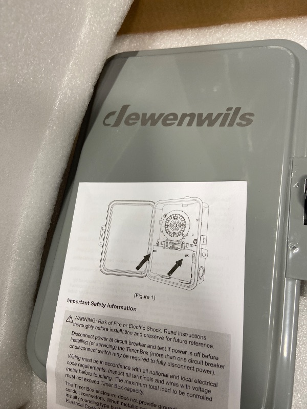 Photo 1 of ***DAMAGED -SELLING AS PARTS ONLY*** DEWENWILS 24-Hour Mechanical Timer Switch - 208-277VAC DPST, 5HP 40A, Metal Enclosure, Heavy Duty, Manual Override, Ideal for Pool Pump, Water Heater, Lights and Fans, Weatherproof, ETL Listed, Gray