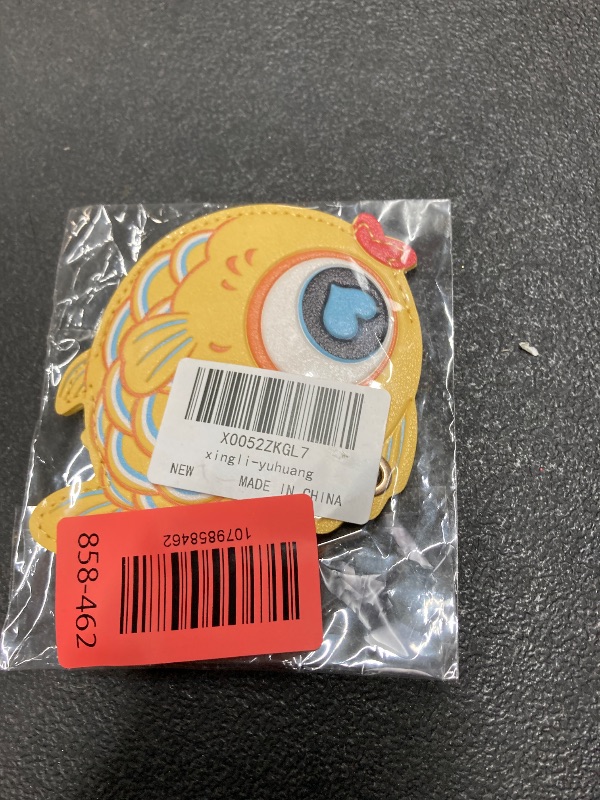 Photo 1 of 1 PCS Cute Leather Luggage Tag Holder Case Compatible with AirTag,Hidden Compartment for Travel Suitcase Tracking Case with Stainless Steel Loop,Name ID Label(Yellow Fish)
