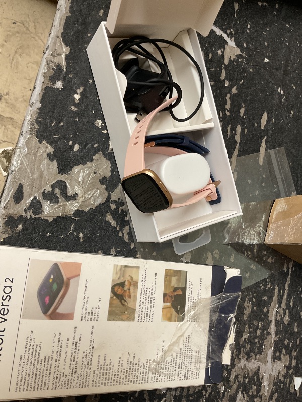 Photo 1 of Fitbit Versa 2 Smartwatch Bundle with Small and Large Bands - Petal