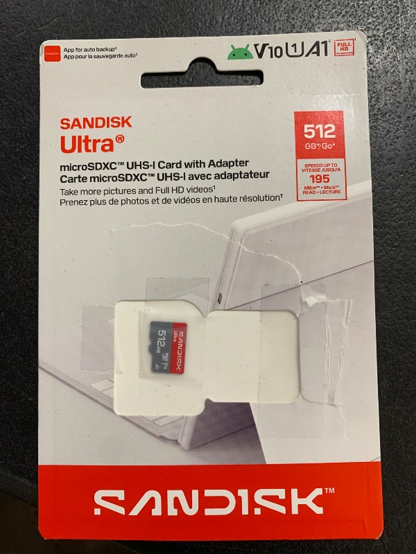 Photo 1 of SANDISK 512GB Ultra microSD UHS-I Card - Up to 195MB/s Read Speed, Full HD Video, V10, U1, C10, A3 - SDSQUJQ-512G-GZ6MA