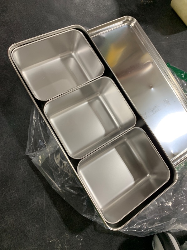 View 3 of TIKUSAN Stainless Steel Seasoning Container Yakumi Pan Spice Storage Box Tray with Lid Medium Size Made in Japan (3 Containers)
