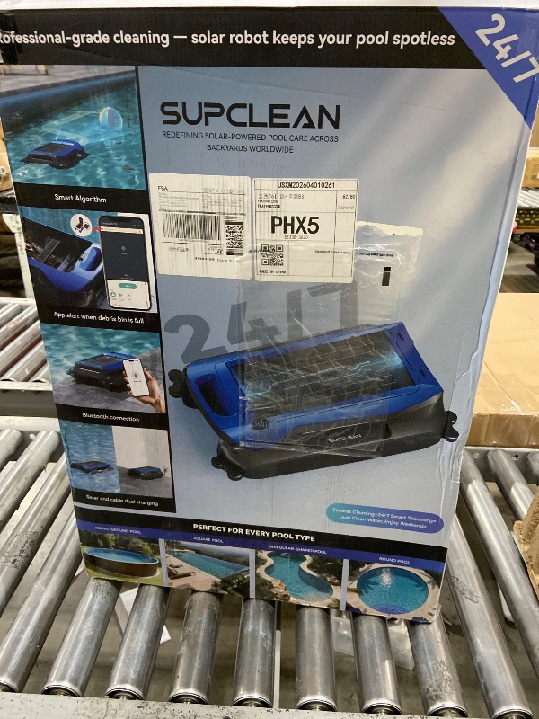 Photo 1 of 24/7 Solar Powered Pool Skimmer Robot with APP Support, Automatic Electric Floating Surface Cleaner for Above Ground & Inground Pools, Auto Robotic Pool Skimmer Bluetooth Control?Blue?