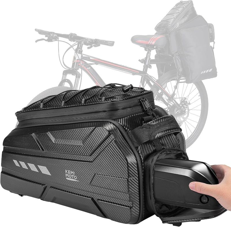 Photo 1 of KEMIMOTO Ebike Battery Bag Bike Bags for Rear Rack, 40L Hard Shell Bag with Waterproof Cover, Ebike Trunk Bicycle Seat Pannier for Commuter Travel Outdoor