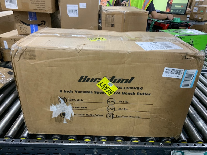 Photo 1 of BUCKTOOL 1HP VFD Motor 8-Inch Variable Speed Bench Buffer Polisher, 900-3600 RPM One Button Speed Setting Powerful Benchtop Polisher, Extended Polishing Shaft for Jewelry, Metal Power Bench Grinders