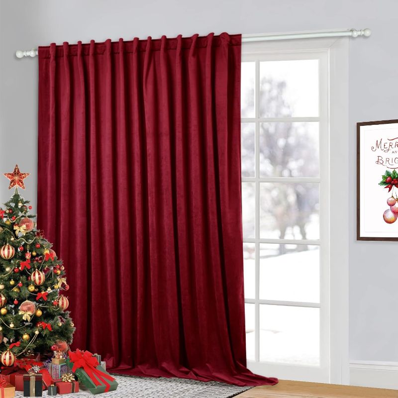 Photo 1 of StangH Red Velvet Curtains Extra Wide - Room Darkening Privacy Theater Curtains, Holiday Decor Backdrop Curtains for Movie Room/Display Window/Church, Red, Wide 100 x Long 84 inches, 1 Panel