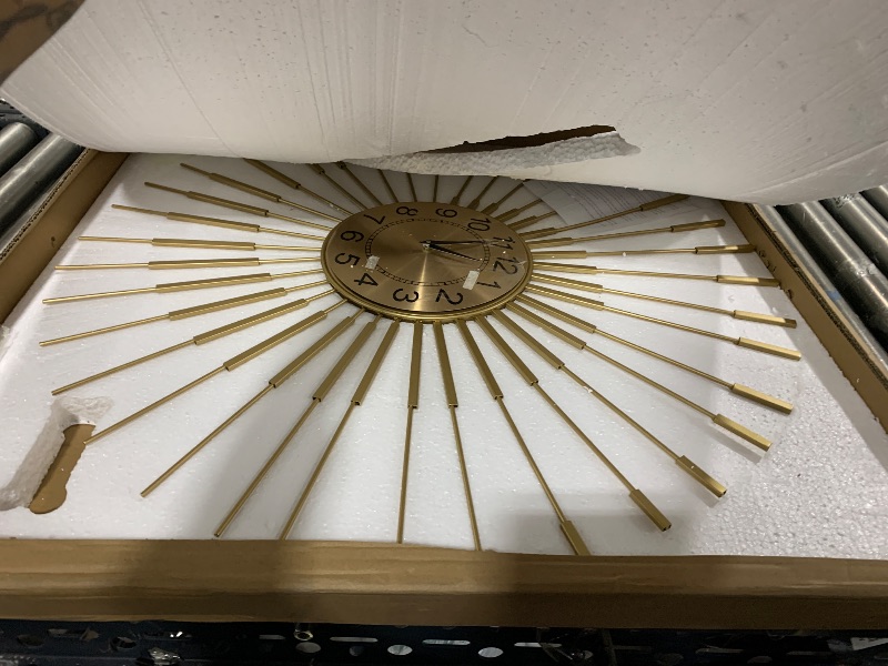 Photo 1 of Cuspin 30 Inch Large Wall Clock Gold Clock Wall Decor, Mid Century Modern Sunburst Silent Non Ticking Battery Operated Decorative Metal Wall Clocks for Living Room, Dining Room, Bedroom, Office