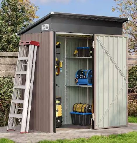 Photo 1 of (INCOMPLETE SET) 5 ft. W x 3 ft. D Metal Storage Shed with 2-Piece Shelves, Lockable Door (15 sq. ft.)
