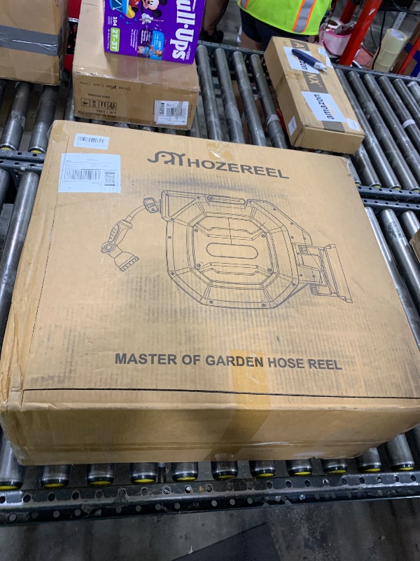 View 3 of HOZEREEL 5/8" x 100 ft Heavy Duty Retractable Hose Reel, UV Resistant Garden Hose Reels - Slow Self Retract Wall Mount Hose Reel Automatic Storage, Any Length Lock 180° Swivel, 10 Pattern Nozzle
