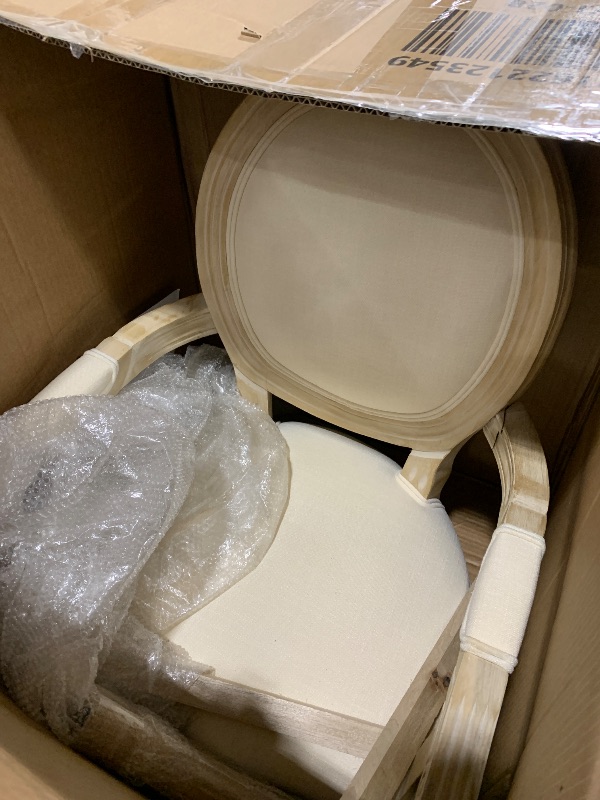 Photo 1 of GDFStudio French Solid Wood Dining Armchairs Set of 2, Beige Upholstered Linen Seats with Carved Arms, Rubberwood Legs, Vintage Country Inspired Chairs for Dining Room or Kitchen