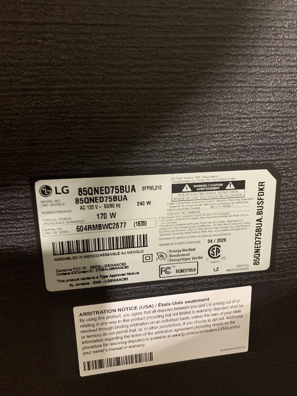 Photo 1 of LG 85-Inch Class QNED AI QNED75B Series Mini LED 4K Smart TV w/HDR10, AI Super Upscaling 4K, Filmmaker Mode, Wow Orchestra, Compatible with Alexa (85QNED75BUA, 2026)