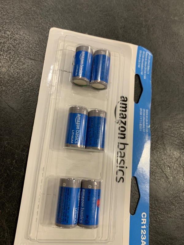 Photo 1 of Amazon Basics 6-Pack Non-Rechargeable CR123A Lithium Batteries, 3 Volt, Up to 10-Year Shelf Life