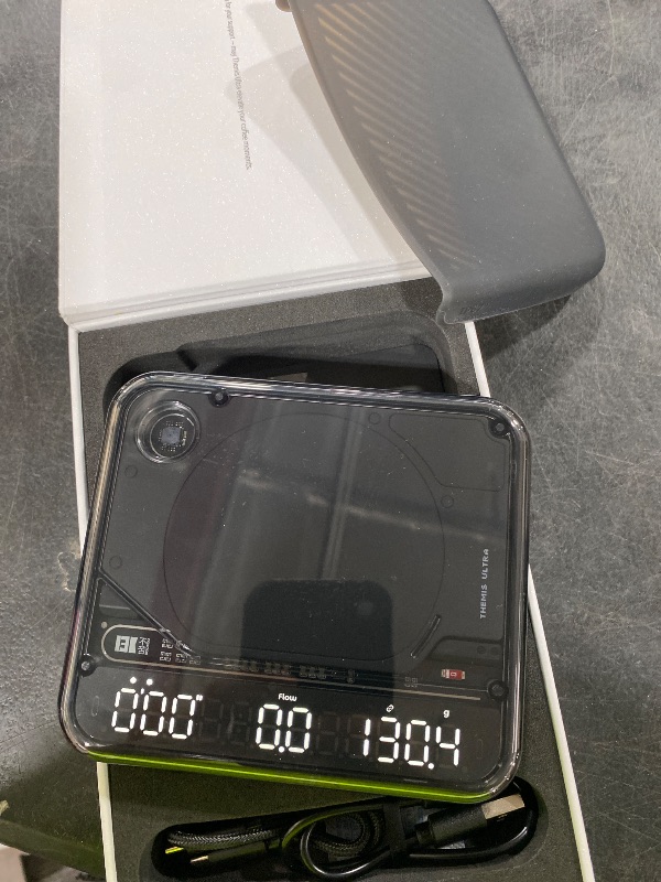 Photo 1 of BOOKOO Themis Ultra Coffee Scale Espresso Scale with Flow Rate Ratio Auto Weight Mode Smart Bluetooth Digital Scale with APP for Espresso, Pour Over Rechargeable Coffee Bean Scale Waterproof Black
