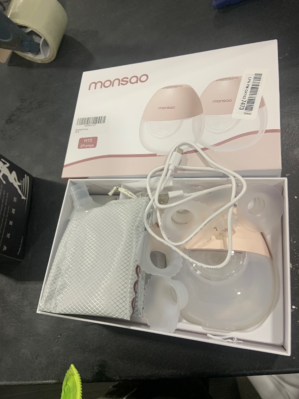 Photo 1 of MONSAO Wearable Electric Breast Pump, Hands-Free Portable Electric Pump with 3 Modes & 12 Intensive Levels, Whisper-Quiet & Lightweight for Travel, Custom Fit with 15/18/21/24mm Flanges(2 Pack)
