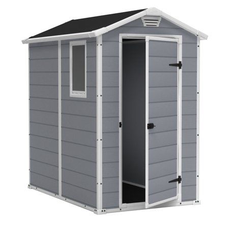 Photo 1 of Keter Manor 4 X 6 Resin Storage Shed All-Weather Plastic Outdoor Storage Gray/White