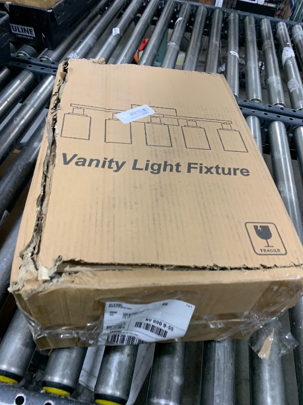Photo 1 of **DAMAGED THIS INCOMPLETE** 5-Light Bathroom Light Fixtures, Vanity Light with Milky White Shades, Matte Black Bathroom Light Fixtures Over Mirror, Modern Bathroom Wall Lamp for Mirror Living Room Cabinet Bedroom