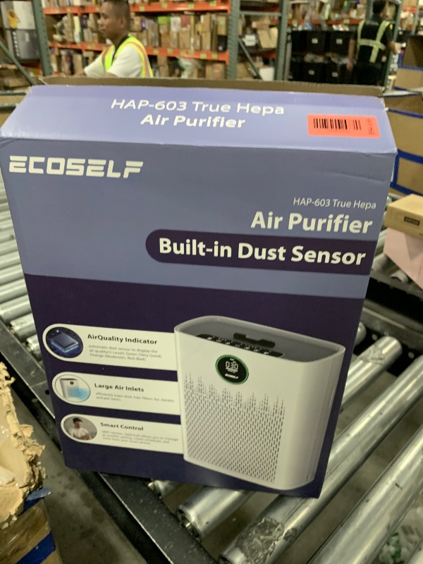 Photo 1 of ECOSELF Smart Air Purifier for Home Large Rooms, with WiFi Control, Covers Up to 2400 Ft², Smart Mode, AQI Display, 22dB Sleep Mode & Aromatherapy with 2X-Power Filtration, HAP603WF, White