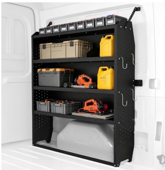 Photo 1 of Cargo Van Shelving 4 Tier 52" W x 60" H x 13" D, Heavy Duty Steel Work Van Storage System for Ford Transit, Promaster, Sprinter, Chevy Express, Tool Organizer for Electricians, Contractors