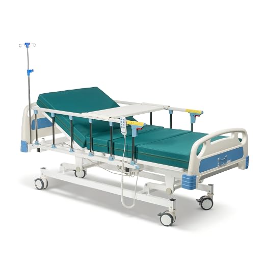 Photo 1 of Hospital Bed Electric 3 Function, 5-Inch Locking Casters for Home Hospital Use, 530LBS Loading, with Remote Control, IV Pole, Mattress, Dining Table, Includes Sheets (2X)