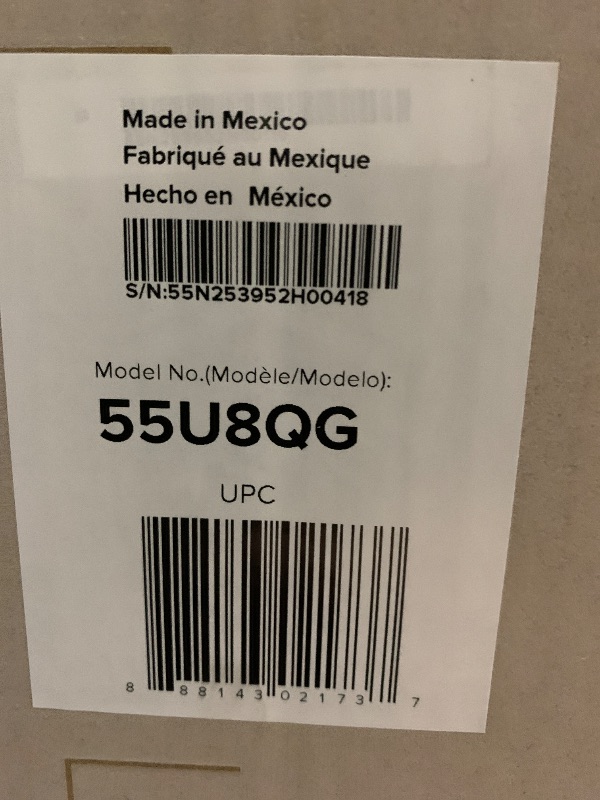 Photo 1 of Hisense 55" U8 Series ULED Mini-LED 4K UHD Smart Google TV (55U8QG) - QLED, Native 165Hz, VRR 288, Up to LD5600, 5000 Nits, HDR10+, Dolby Vision IQ · Atmos, IMAX Enhanced, 4.1.2 Ch Audio