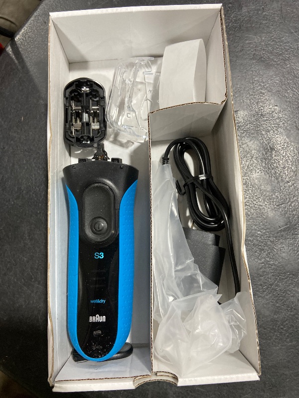 Photo 1 of Braun Electric Series 3 Razor with Precision Trimmer, Rechargeable, Wet & Dry Foil Shaver for Men, Blue/Black, 4 Piece