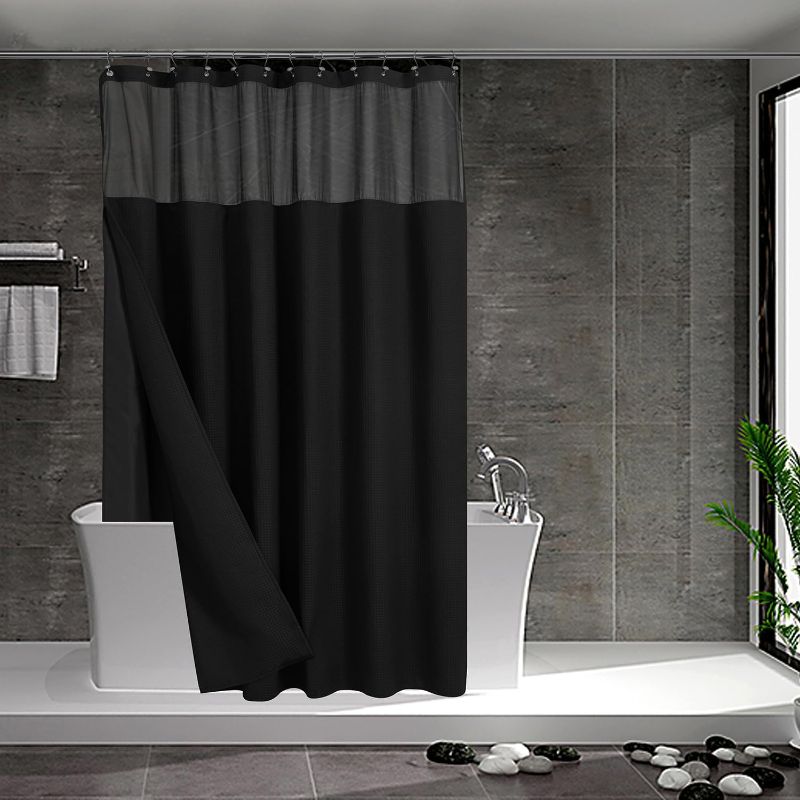 Photo 1 of N&Y HOME Extra Long Waffle Weave Shower Curtain with Snap-in Fabric Liner Set, 12 Black Hooks Included - 71" x 84", Hotel Style, Mesh Top Window, Machine Washable & Water-Repellent - 71x84, Black