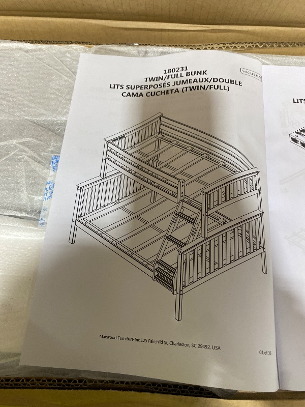 Photo 1 of Max & Lily Bunk Bed Twin Over Full Size with Ladder, Solid Wood Platform Bed Frame with Ladder for Kids, 14" Safety Guardrails, Easy Assembly, No Box Spring Needed, Blue